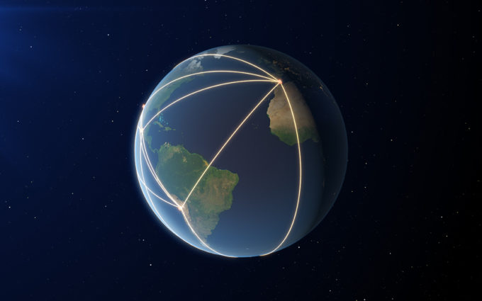 This image shows the locations of some of the telescopes making up the EHT, as well as the long baselines between the telescopes. Credit: ESO/ L. Calçada